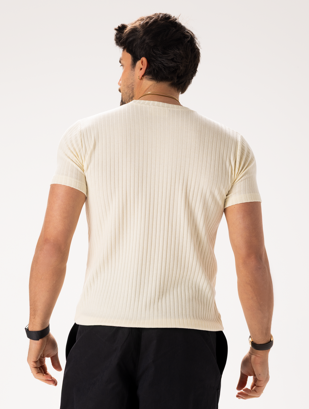Camiseta corta de punto color crema