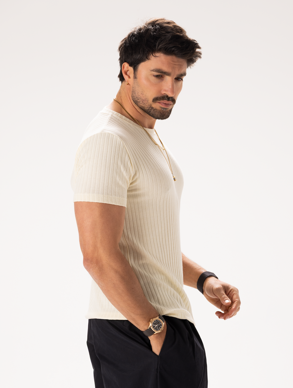 Camiseta corta de punto color crema