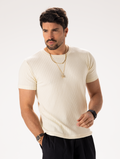 Camiseta corta de punto color crema