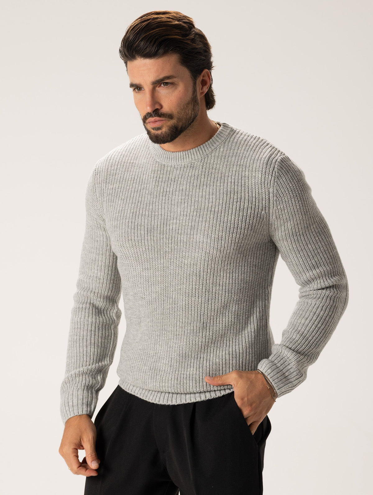 Jersey largo de punto color gris
