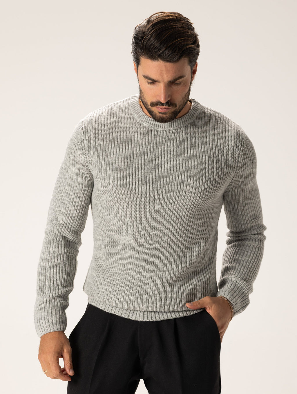 Jersey largo de punto color gris