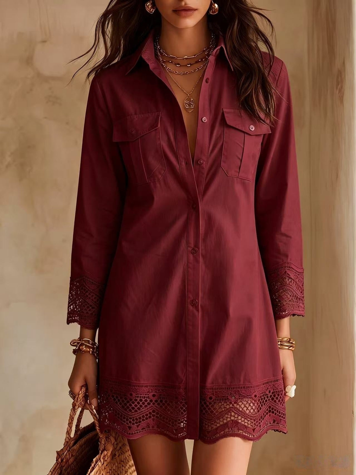 Vestido/camisa con puños de encaje