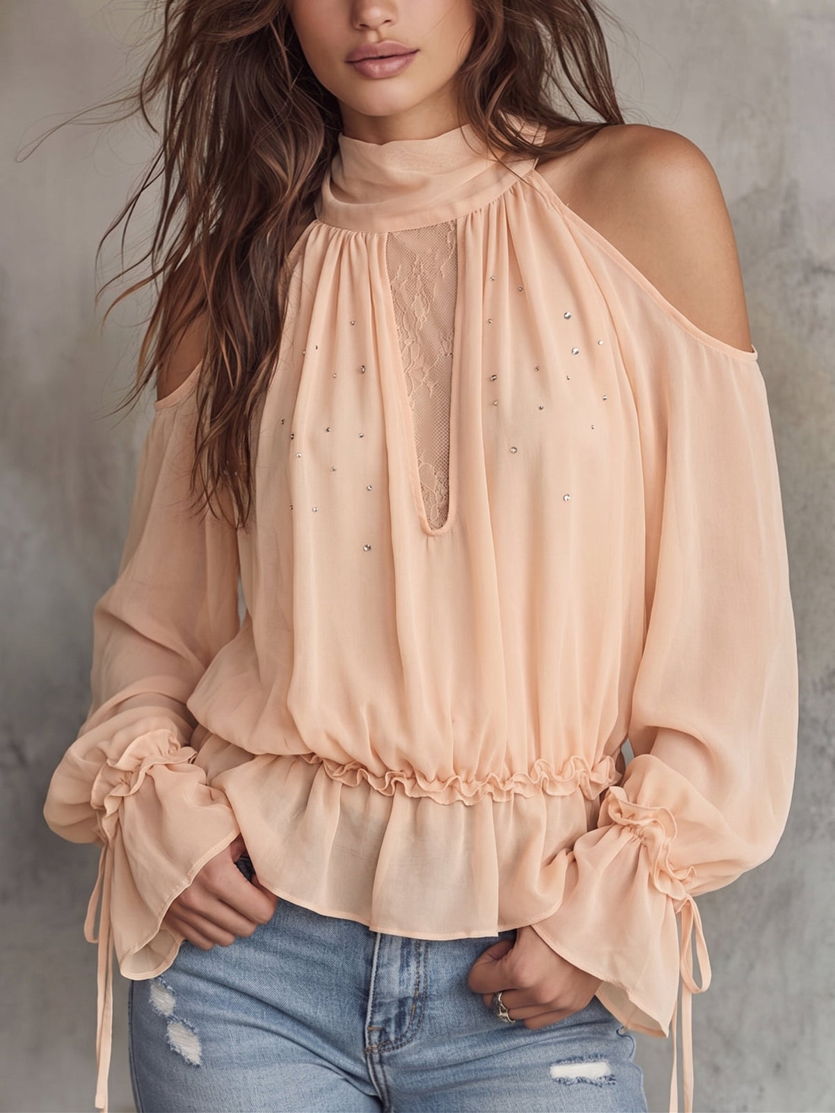 Blusa con hombros descubiertos color melocoton